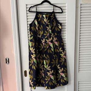 Anthropologie / Lace & Mesh Navy Jacquard Bird Tea-length Dress - XL